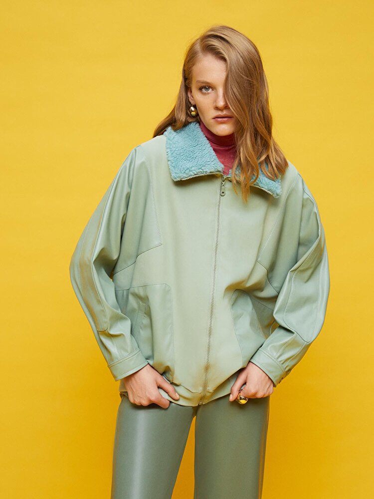Deri Garnili Oversize Ceket