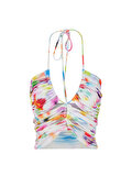 Nocturne Dekolte Detaylı Desenli Crop Top