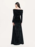 Nocturne Katlı Düz Yaka Maxi Elbise