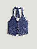 Nocturne Boyundan Bağlamalı Denim Yelek