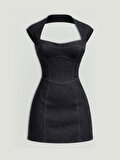Nocturne Sırt Dekolteli Mini Denim Elbise