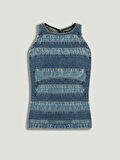 Nocturne Halter Yaka Denim Bluz