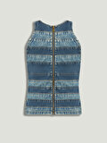 Nocturne Halter Yaka Denim Bluz