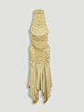 Nocturne Halter Yaka Drapeli Midi Elbise