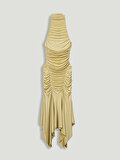 Nocturne Halter Yaka Drapeli Midi Elbise