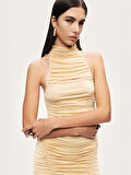 Nocturne Halter Yaka Drapeli Midi Elbise