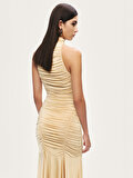 Nocturne Halter Yaka Drapeli Midi Elbise