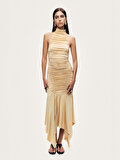 Nocturne Halter Yaka Drapeli Midi Elbise