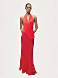 Nocturne Asimetrik Detaylı Halter Yaka Maxi Elbise