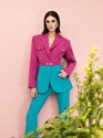 Blok Renk Kruvaze Blazer