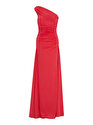 Tek Omuz ve Drape Detaylı Maxi Elbise