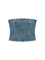Taşlı Straplez Denim Crop Top
