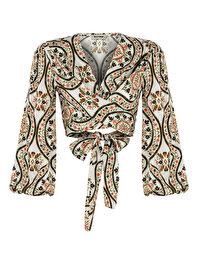 Desenli Kruvaze Crop Top