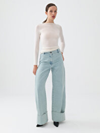 Yüksek Bel Wide Leg Jean Pantolon