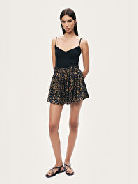 Leopar Desenli Dökümlü Şort