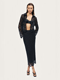 Boncuk Detaylı Brodeli Midi Etek