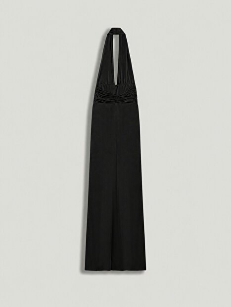 Drape Detaylı Halter Yaka Maxi Elbise