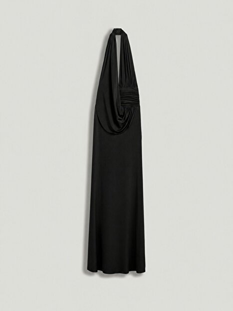 Drape Detaylı Halter Yaka Maxi Elbise