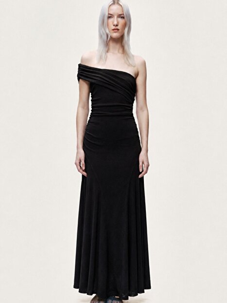 Asimetrik Yaka Tek Omuz Maxi Elbise