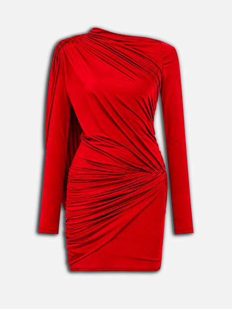Drape Detaylı Mini Elbise