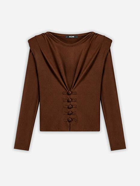 Çin Düğme Aksesuarlı Bluz