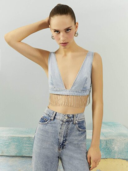 Taş Püskül Detaylı Crop top