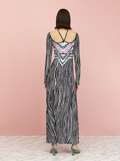 Zebra Desen Uzun Elbise