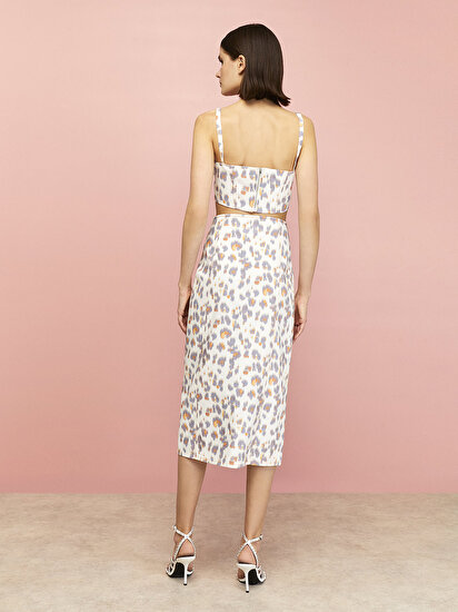Leopar Desen Denim Kalem Etek