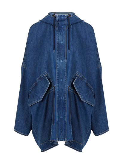 Kapüşonlu Oversize Denim Trençkot