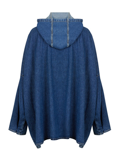 Kapüşonlu Oversize Denim Trençkot