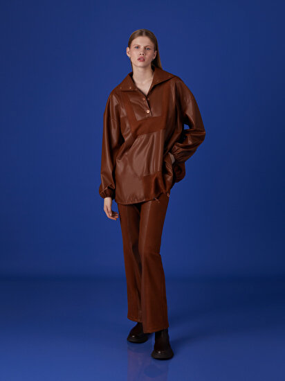 Süet Garnili Oversize Sweatshirt