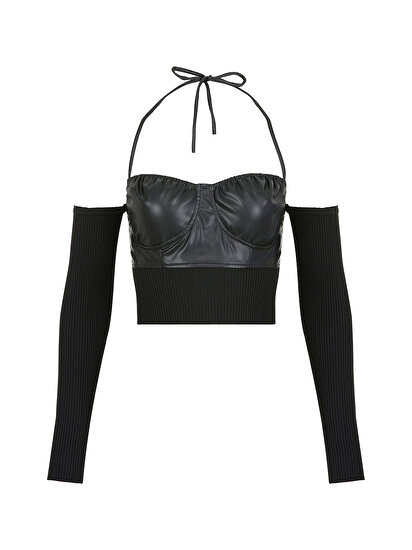 Deri Garnili Triko Crop Top