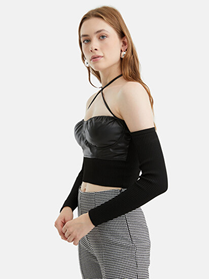 Deri Garnili Triko Crop Top