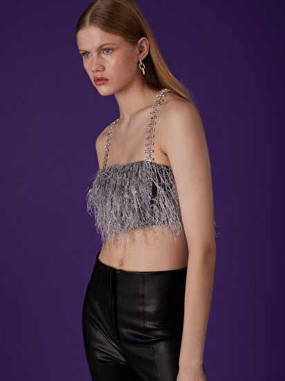 Taş Askılı Crop Top