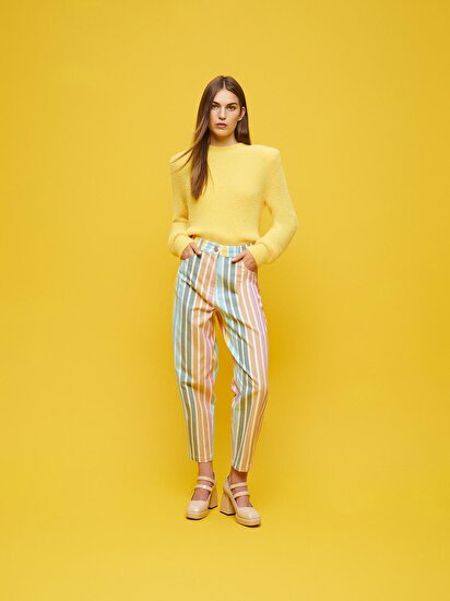 Desenli Mom Denim Pantolon