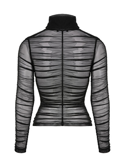 Drape Detaylı Tül Bluz