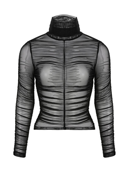 Drape Detaylı Tül Bluz