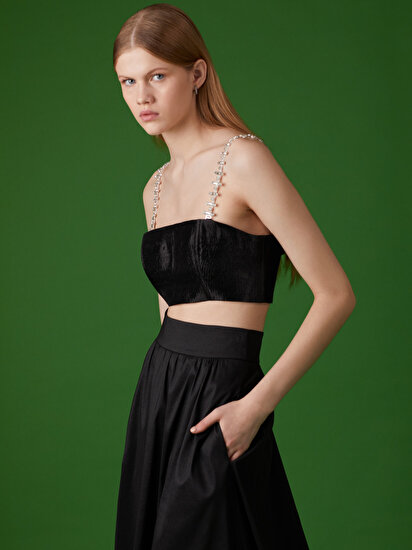 Taş Askılı Crop Top