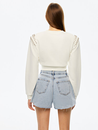 Taş Detaylı Crop Sweatshirt
