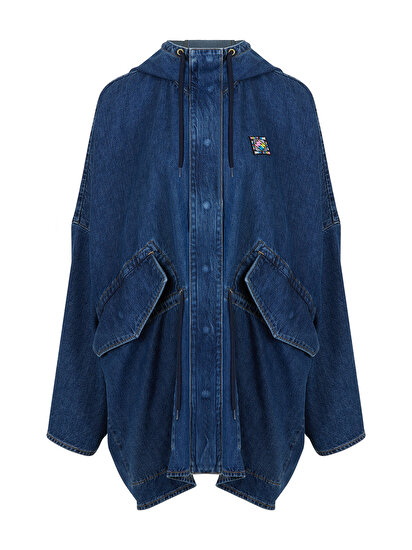Kapüşonlu Oversize Denim Trençkot