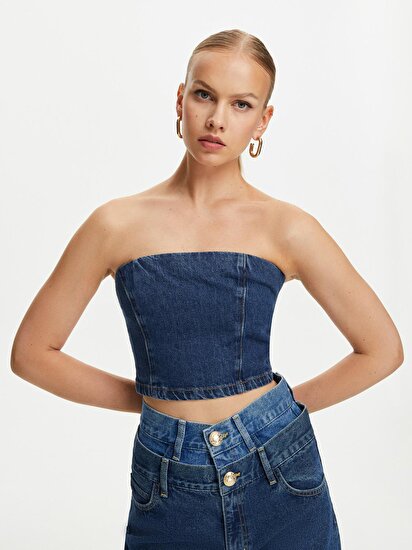 Düz Yaka Crop Top