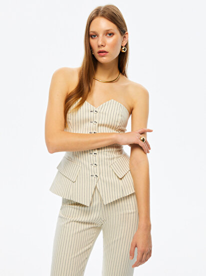 Çizgili Straplez Crop Top
