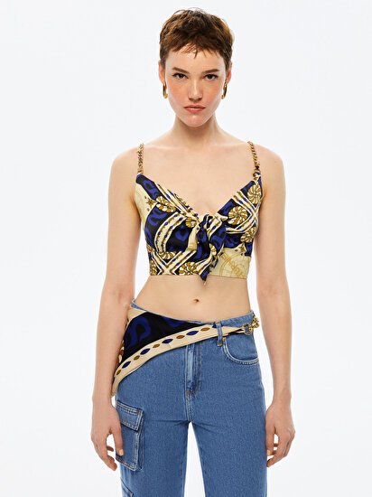 Zincir Askılı Saten Crop Top