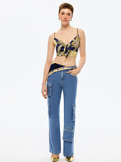 Zincir Askılı Saten Crop Top