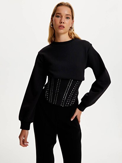 Korseli Taşlı Sweatshirt