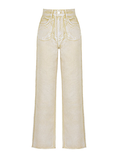 Metalik Görünüm Jean Pantolon