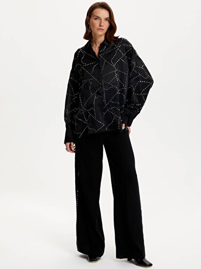 Baget Taşlı Oversize Gömlek