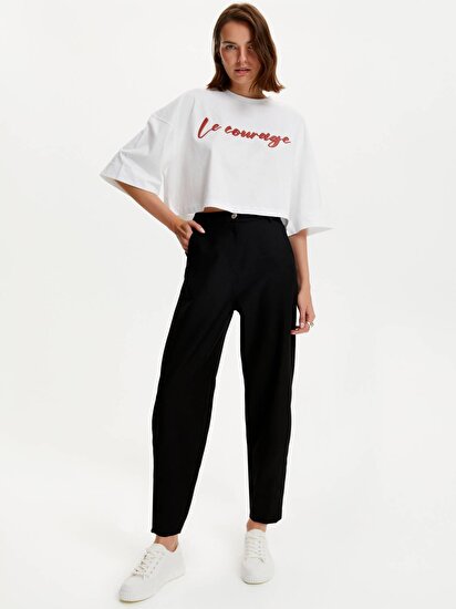 Paçaları Pensli Slouchy Pantolon