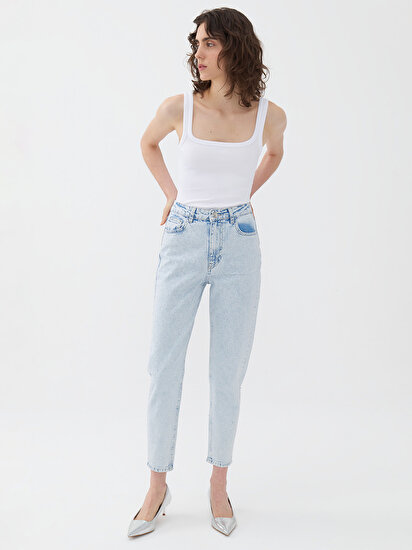 Parlak Taşlı Yüksek Bel Jean