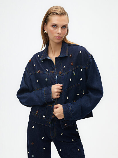 Deniz Kabuğu Tasarımlı Jean Ceket